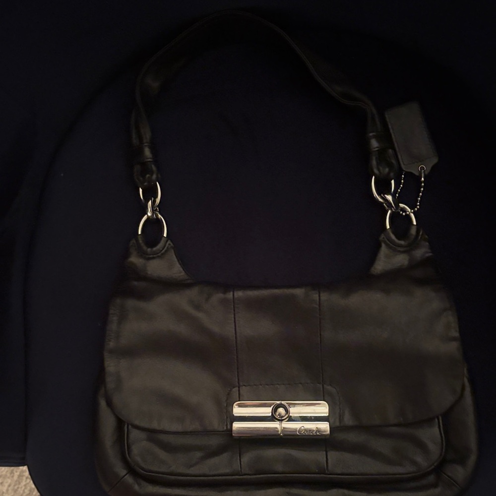 Coach Dark Leather Shoulder Bag with Silver Accent - Picture 2 of 5